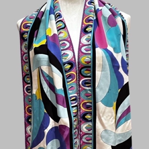 Emilio Pucci Vibrant Silk Scarf With Geometric Print in Purple, Blue, and White - Picture 3 of 11